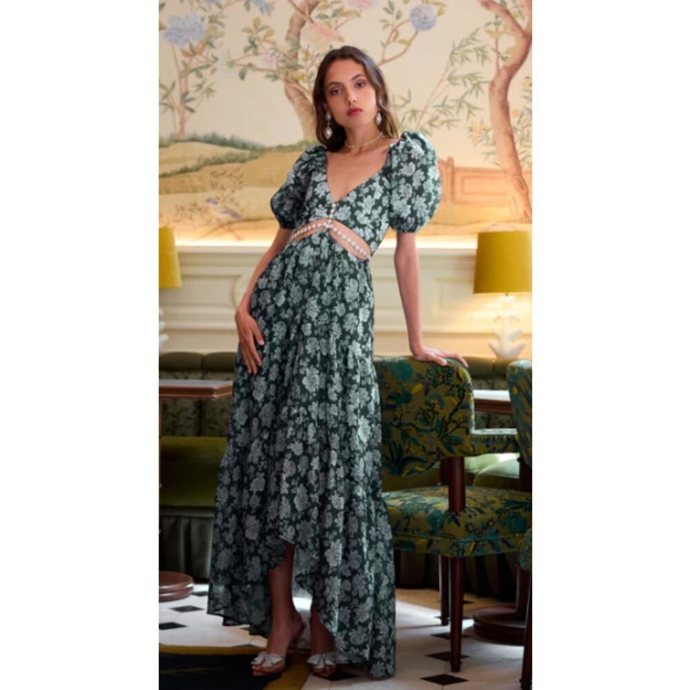 V. Chapman The Emma Dress in Emerald Peony Print Maxi Dress Sz 8 NWT+I